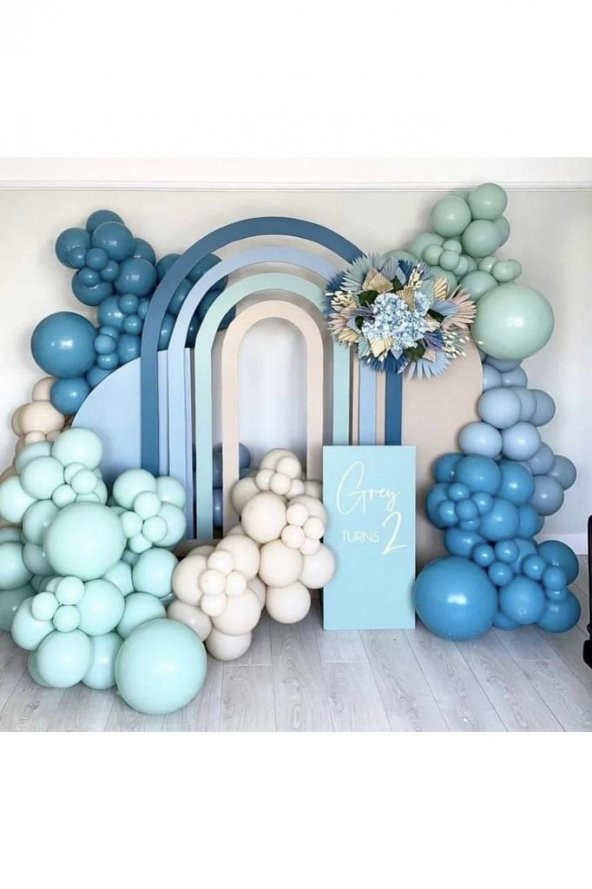 Beysüs Retro Derin Okyanus Yeşili Fırtına Mavisi Balon Zinciri 100 Adet Balon Pompa Zincir Doğum Günü Seti ürün görseli 1
