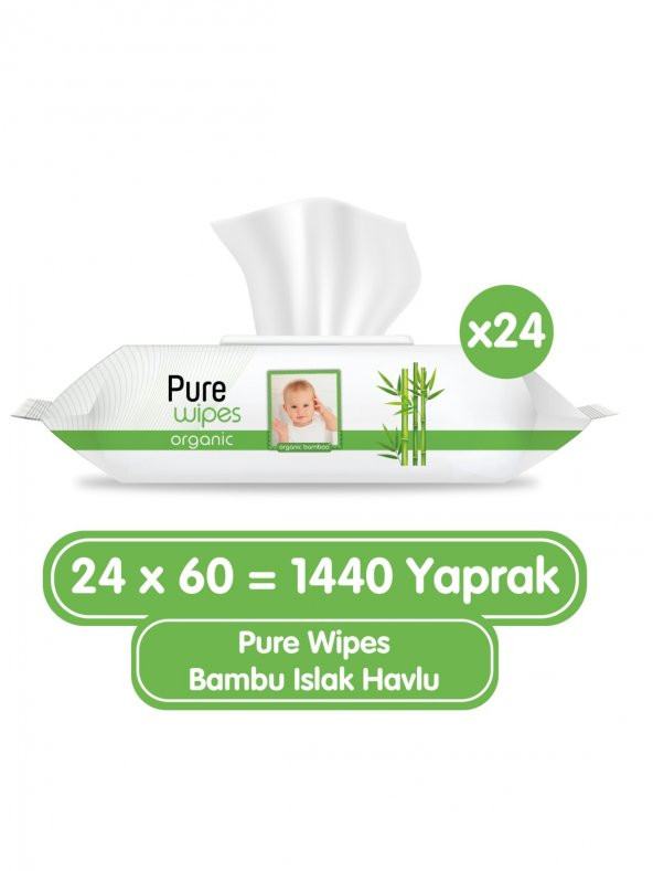 Pure Baby Organik Bambu Özlü Islak Havlu 24x60 (1440 Yaprak) ürün görseli 1