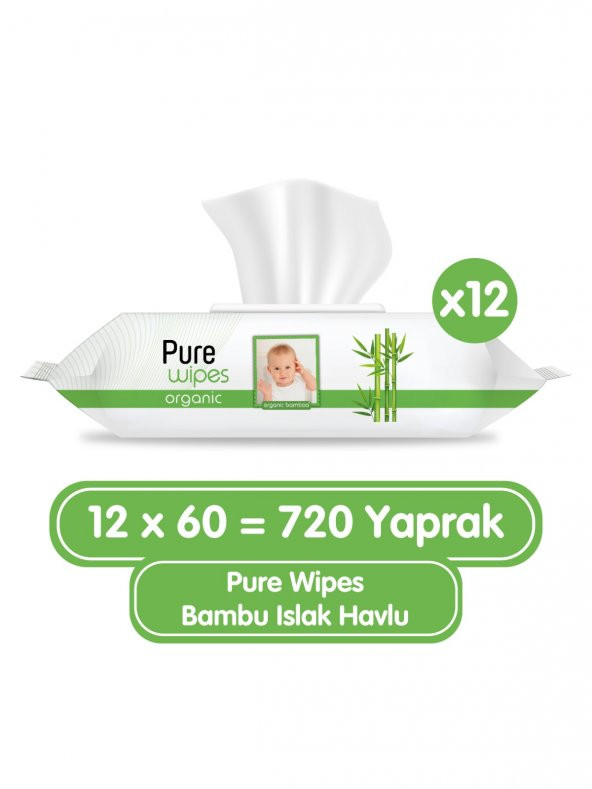 Pure Baby Organik Bambu Özlü Islak Havlu 12x60 (720 Yaprak) ürün görseli 1
