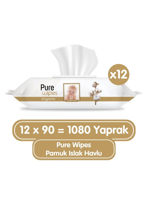 Pure Baby Organik Pamuklu Islak Havlu 12x90 (1080 Yaprak) ürün görseli 1