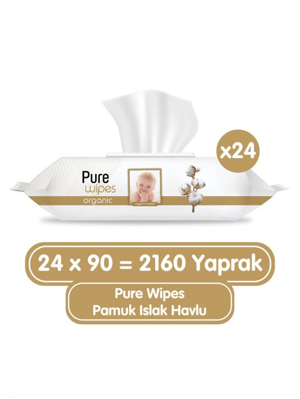 Pure Baby Organik 90 Yaprak 24'lü Paket Islak Mendil ürün görseli 1