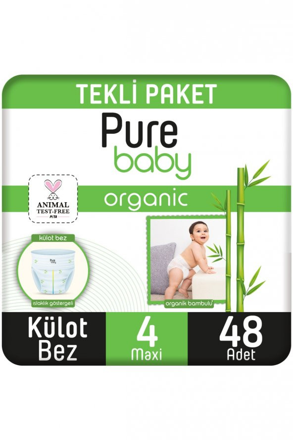 Pure Baby Organik Bambu Özlü Külot Bez Tekli Paket 4 Numara Maxi 48 Adet ürün görseli 1