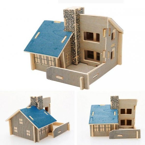 3D Ahşap Puzzle - Mavi Ev HİLAYS - Resim 4