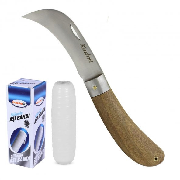 Aşı Bıçağı Eğri Uçlu Bağ Bıçağı Ara Çakı + Aşı Bandı (2'Li SET) ürün görseli 1