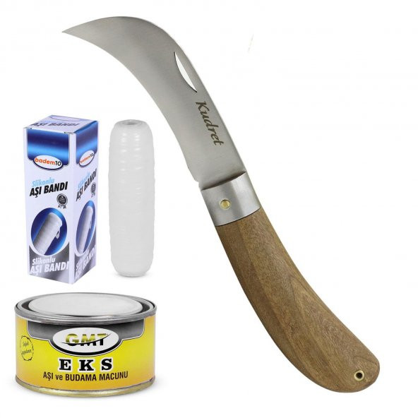 Aşı Bıçağı Eğri Uçlu Bağ Bıçağı Ara Çakı + Aşı Bandı + Aşı Macunu (3'LÜ SET) ürün görseli 1