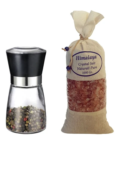 1 Kg. Iri Himalaya Tuzu Bez Torbada Koyu Pembe Renk + Seramik Bıçaklı Değirmen Tuz/baharat Değirmeni ürün görseli 1
