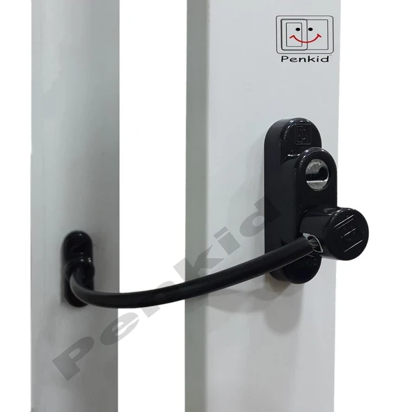 5 Adet Penkid Çelik Halatlı Pvc Pencere Çocuk Emniyet Kilidi Siyah 2
