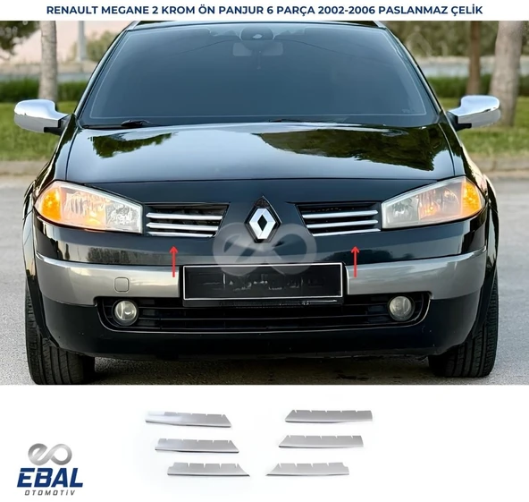 RENAULT MEGANE 2  Krom Ön Panjur 6 Parça 2004-2006 P.Çelik ürün görseli 1