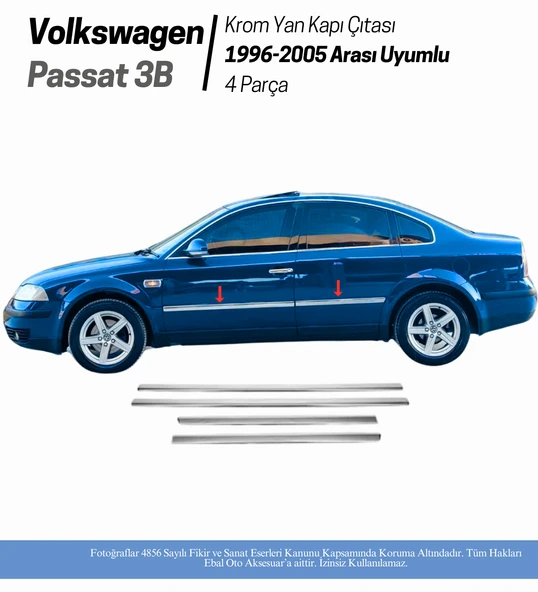 VW Passat 3B Krom Yan Kapı Çıtası 4 Kapı 1996-2005 Arası P. Çelik ürün görseli 1