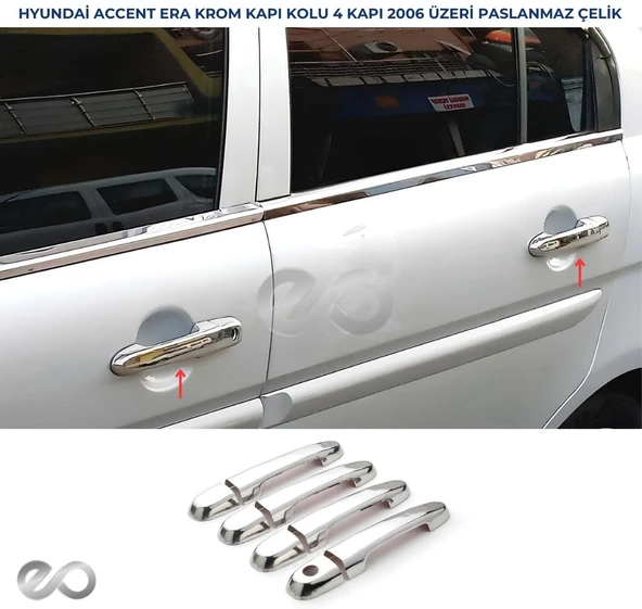 Hyundai Accent Era Krom Kapı Kolu 4 Kapı 2006 Üzeri Paslanmaz Çelik ürün görseli 1