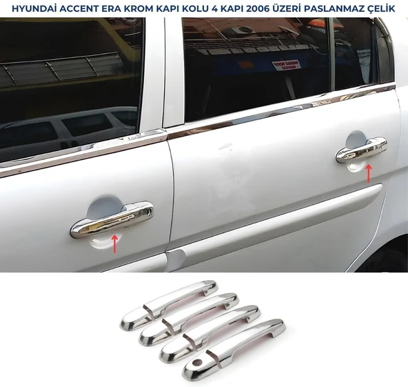 Hyundai Accent Era Krom Kapı Kolu 4 Kapı 2006 Üzeri Paslanmaz Çelik - Resim 3