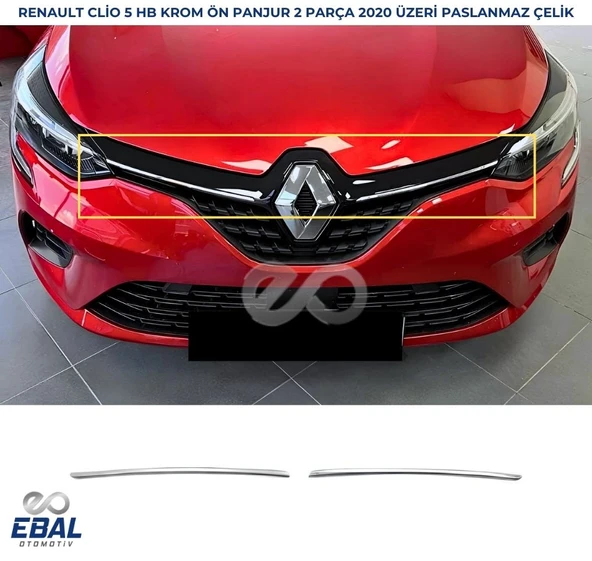 Renault Clio 5 HB Krom Ön Panjur 2 Parça 2019 ve Üzeri P.Çelik ürün görseli 1
