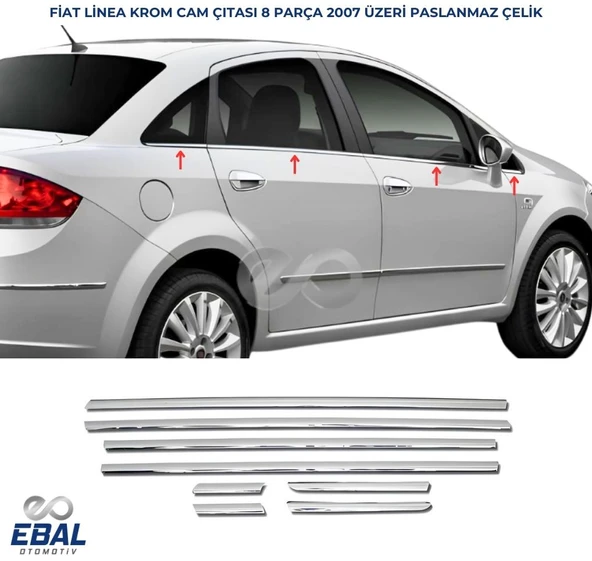 Fiat Linea Krom Cam Çıtası 8 Prç. 2007 Ve Üzeri P.çelik ürün görseli 1