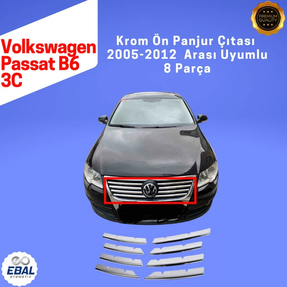 VW Passat B6 3C Krom Ön Panjur 8 Parça 2005-2012  Paslanmaz Çelik ürün görseli 1