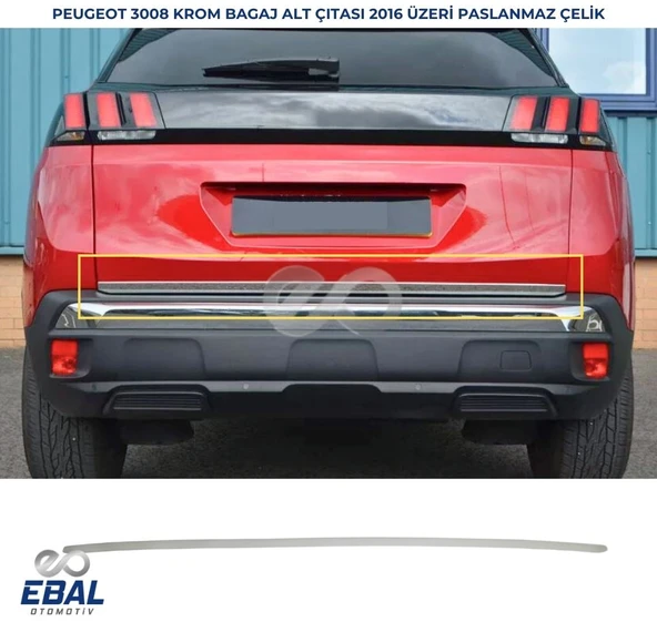 Peugeot 3008 Krom Bagaj Alt Çıtası 2016 Ve Üzeri Paslanmaz Çelik ürün görseli 1
