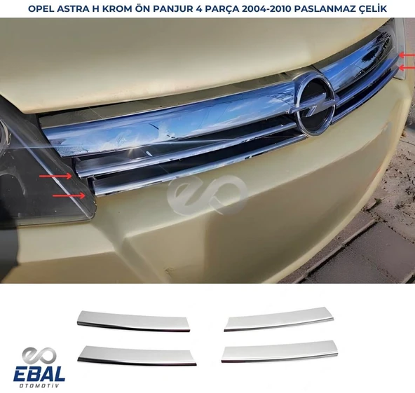 Opel Astra H SEDAN Krom Ön Panjur 4 Prç. 2004-2010 Arası P. Çelik ürün görseli 1