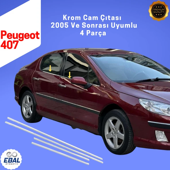 Peugeot 407 Krom Cam Çıtası 4 Parça 2005 ve Sonrası Paslanmaz Çelik ürün görseli 1