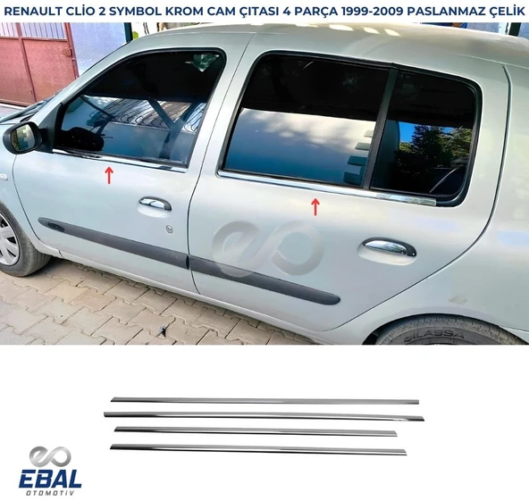 Renault Clio 2 Symbol Krom Cam Çıtası 4 Prç. 1999-2009 P. Çelik ürün görseli 1