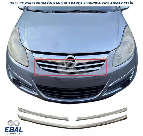 Opel Corsa D Krom Ön Panjur 3 Prç. 2007-2014 Arası P. Çelik ürün görseli 1