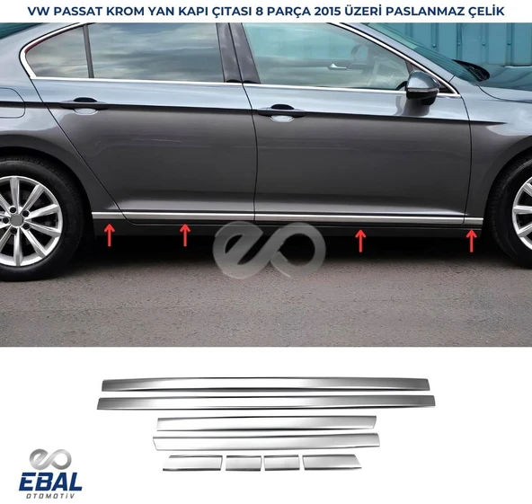 VW Passat B8.5 Krom Yan Kapı Çıtası 8 prç. 2019 ve üzeri P.Çelik ürün görseli 1