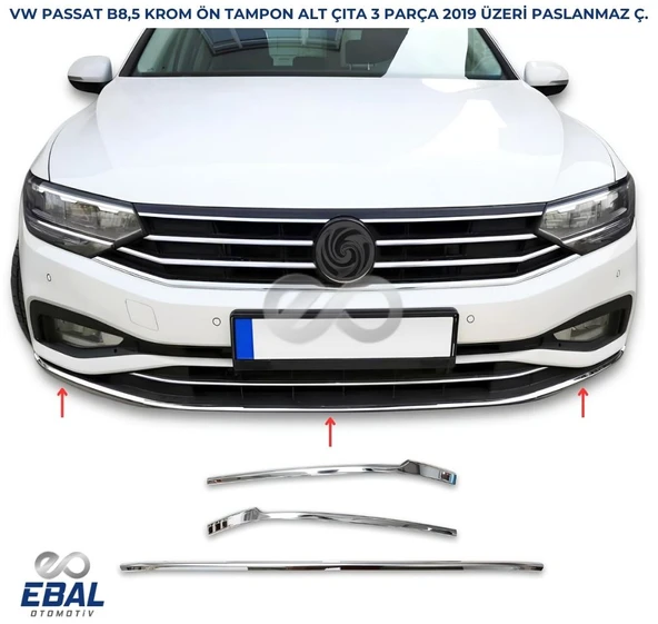 VW Passat 3C B8,5 Krom Ön Tampon Alt Çıta 3 prç. 2019 P.ÇELİK ürün görseli 1