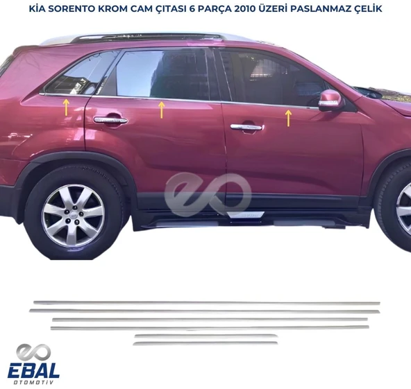 Kia Sorento Krom Cam Çıtası 6 Parça 2010-2014 Model Arası Uyumlu P.Çelik ürün görseli 1