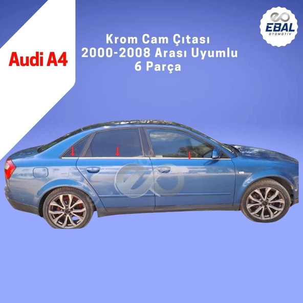 Audi A4 Krom Cam Çıtası 6 Parça 2000-2008 Arası P. Çelik ürün görseli 1