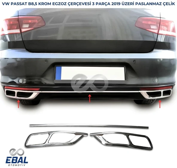 VW Passat 3C B8,5 Krom Egzoz Çerçevesi 3 prç. 2019 P.ÇELİK ürün görseli 1