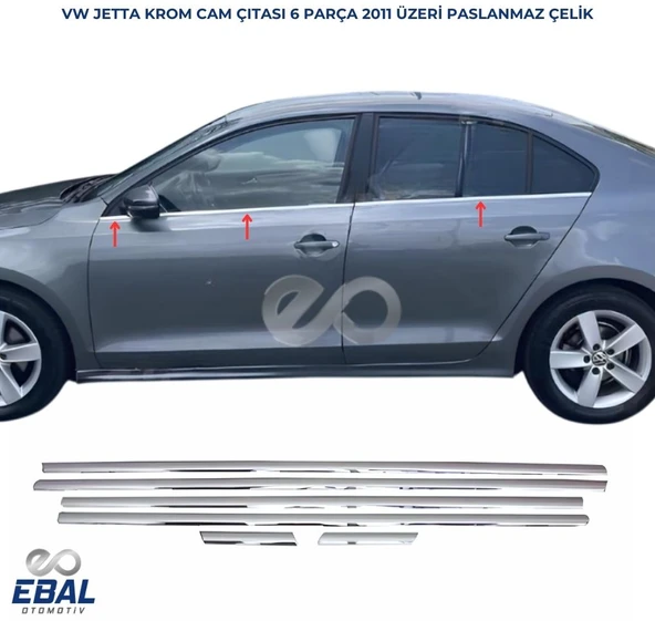 VW Jetta Krom Cam Çıtası 6 prç. 2011-2018 Paslanmaz Çelik ürün görseli 1
