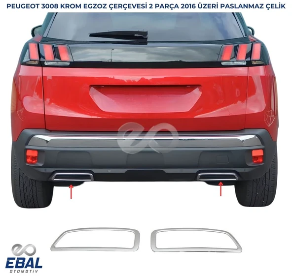 Peugeot 3008 Krom Egzoz Çerçevesi 2 prç. 2016 ve üzeri P.Çelik ürün görseli 1