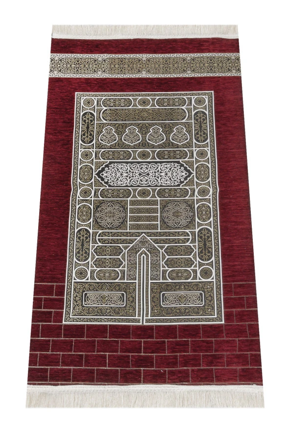 Kabe Kapısı Desenli Şönil Seccade-Kırmızı Renk ürün görseli 1