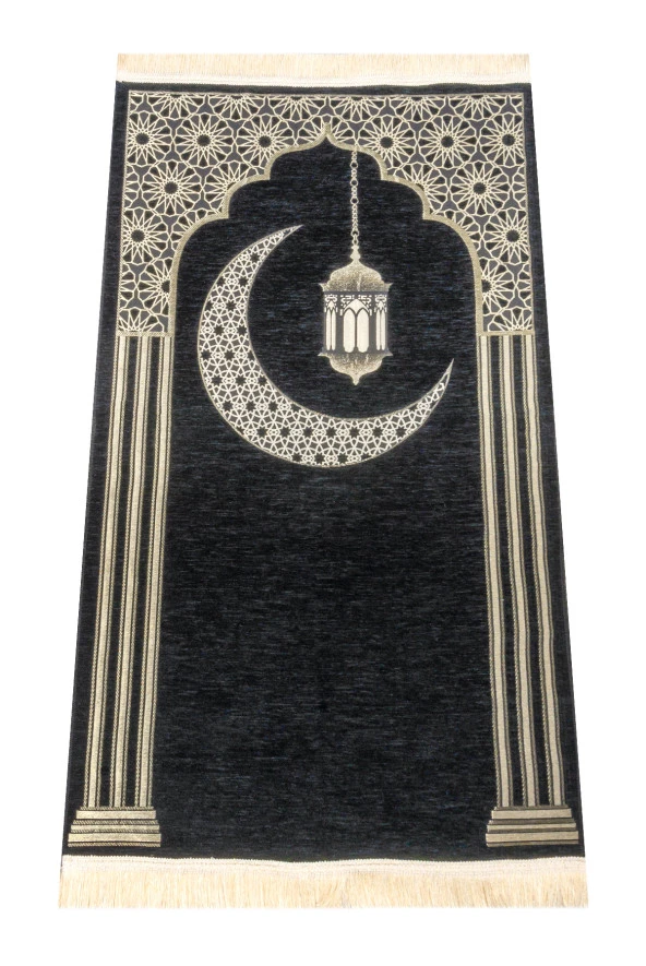 Desenli Şönil Seccade - Siyah Renk ürün görseli 1