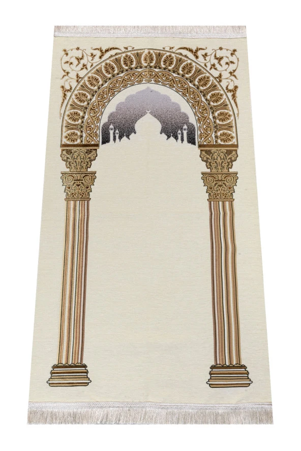Taç Mahal Desenli Şönil Seccade - Krem Renk ürün görseli 1