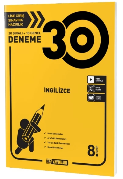 Hız Yayınları 8. Sınıf Lgs İngilizce 30 Deneme Yeni ürün görseli 1