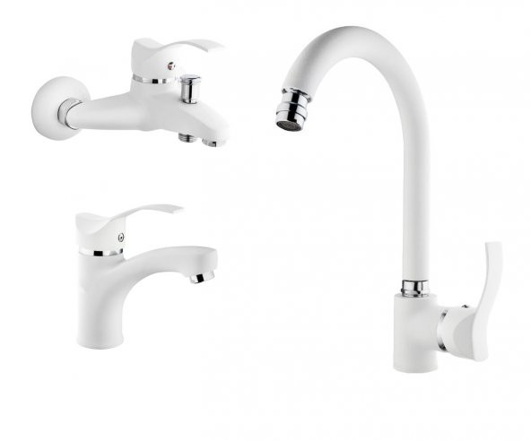 Gms Akdeniz Beyaz Krom Lavabo, Banyo, Eviye Batarya Set ürün görseli 1