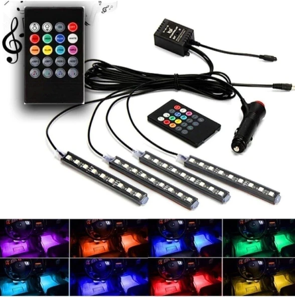 HLD Araç Içi Aydınlatma Kumandalı Müziğe Duyarlı I 12 LED Ayak Altı LED I 7 Farklı Renk ürün görseli 1