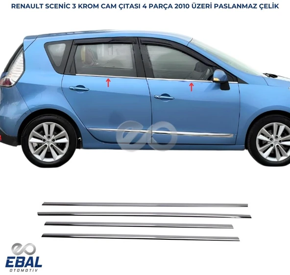 Renault Scenic 3 Krom Cam Çıtası 4 prç. 2010-2016 P. Çelik ürün görseli 1