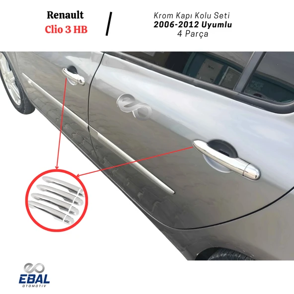Renault Clio 3 Hb Krom Kapı Kolu Seti 2006-2012 Paslanmaz Çelik - Resim 4