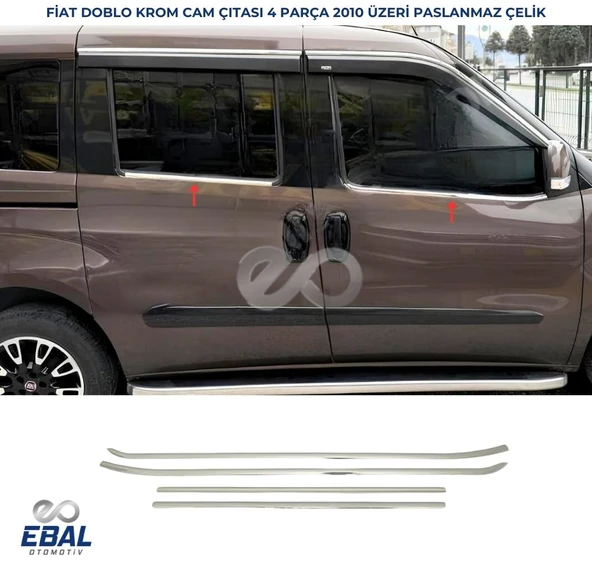Fiat Doblo Krom Cam Çıtası 4 Parça 2010-2015 Paslanmaz Çelik ürün görseli 1