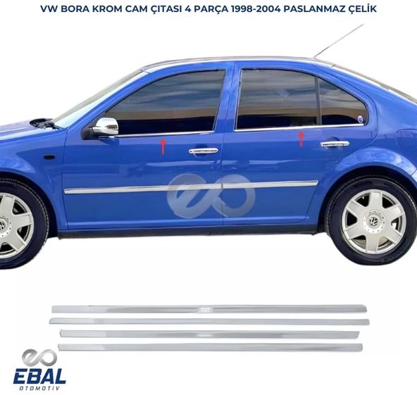 Vw Bora Krom Cam Çıtası 4 Prç. 1998-2004 P. Çelik ürün görseli 1