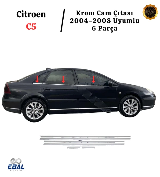 Citroen C5 Krom Cam Çıtası 6 Parça 2004-2008 Arası P. Çelik ürün görseli 1