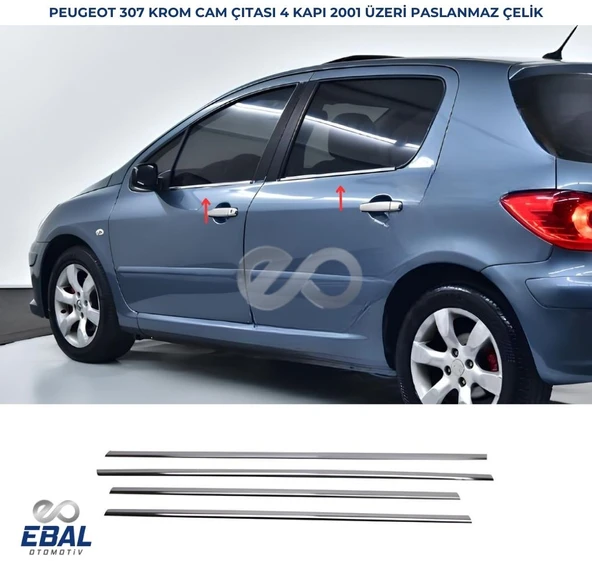 Peugeot 307 Krom Cam Çıtası 4 prç. 2000 Üzeri P. Çelik ürün görseli 1