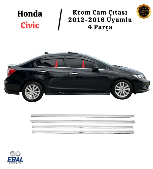 Honda Civic Uyumlu Krom Cam Çıtası 4 Parça 2012-2016 P. Çelik ürün görseli 1