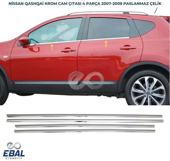 Nissan Qashqai Krom Cam Çıtası 4 prç. 2007-2009 Arası P. Çelik ürün görseli 1