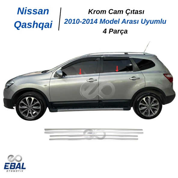 Nissan Qashqai +2 Krom Cam Çıtası 4 Parça 2010-2014 Arası Uyumlu P. Çelik ürün görseli 1