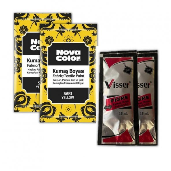 Sarı Kumaş Boyası Toz 12 gr 2 Adet Kumaş Sabitleyici Fiske 15 ml 2 Adet Toz Kumaş Boyası Sarı Kot Pantalon Gömlek Tişört Tekstil Kumaş Boyası 2 Adet ürün görseli 1