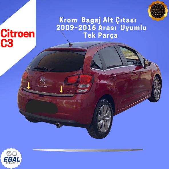 Citroen C3 Krom Bagaj Alt Çıtası – 2009–2016 – Paslanmaz Çelik ürün görseli 1