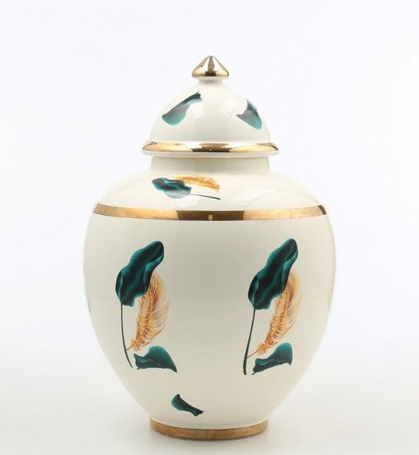 Vitale Jumbo Krem Gold Yaprak Desenli Şah Küp 38 cm AK.NRH0041 ürün görseli 1