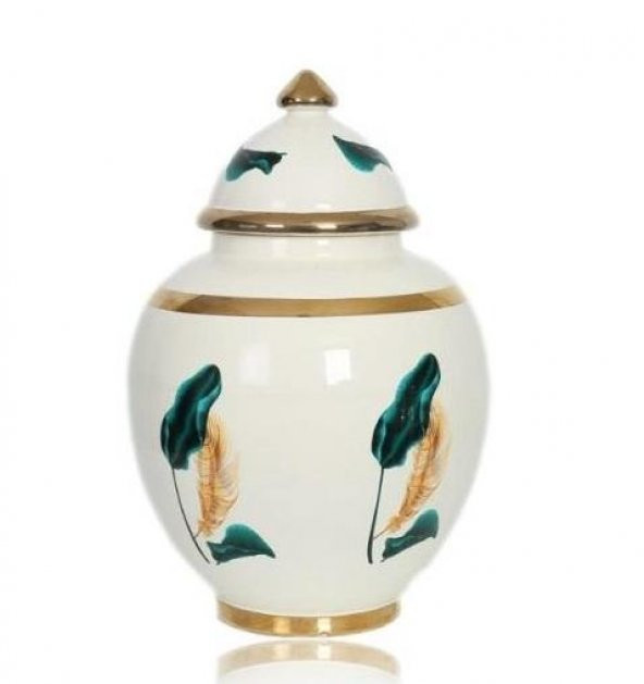 Vitale Krem Gold Yaprak Desenli Büyük Şah Küp  35 cm AK.NRH0042 ürün görseli 1
