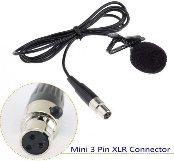 3 Pin Mini XLR Dişi Uçlu Yaka Mikrofonu 1.2 Metre ürün görseli 1